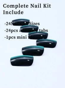 Upgrade Your Look With 24PCS Short Square Press On Nails Creative Translucent Dark Green Cat Eye Design Fake Nails Full Coverage Fake Nail Kit Office Daily Wear False Nails For Women And Girls With Nail File And Jelly Gel 1 Piece Nail Supplies. - Dark Green - View 3