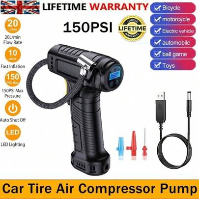 Car Tyre Inflator Cordless Digital USB Rechargeable Tire Air Compressor Pump UK