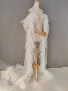 European & American Style Bride Mesh Shawl Wrap For Formal Gown, Hostess Evening Dress Accessory With Tail