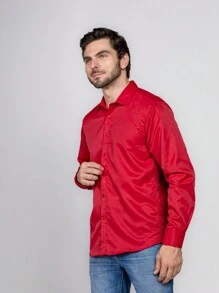 Men's Plain Wrinkle-Free Dress Shirt - Red - View 6