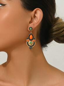 Fashionable Retro Boho Water Drop Shaped Rhinestone Dangle Earrings For Women - Multicolor - View 3