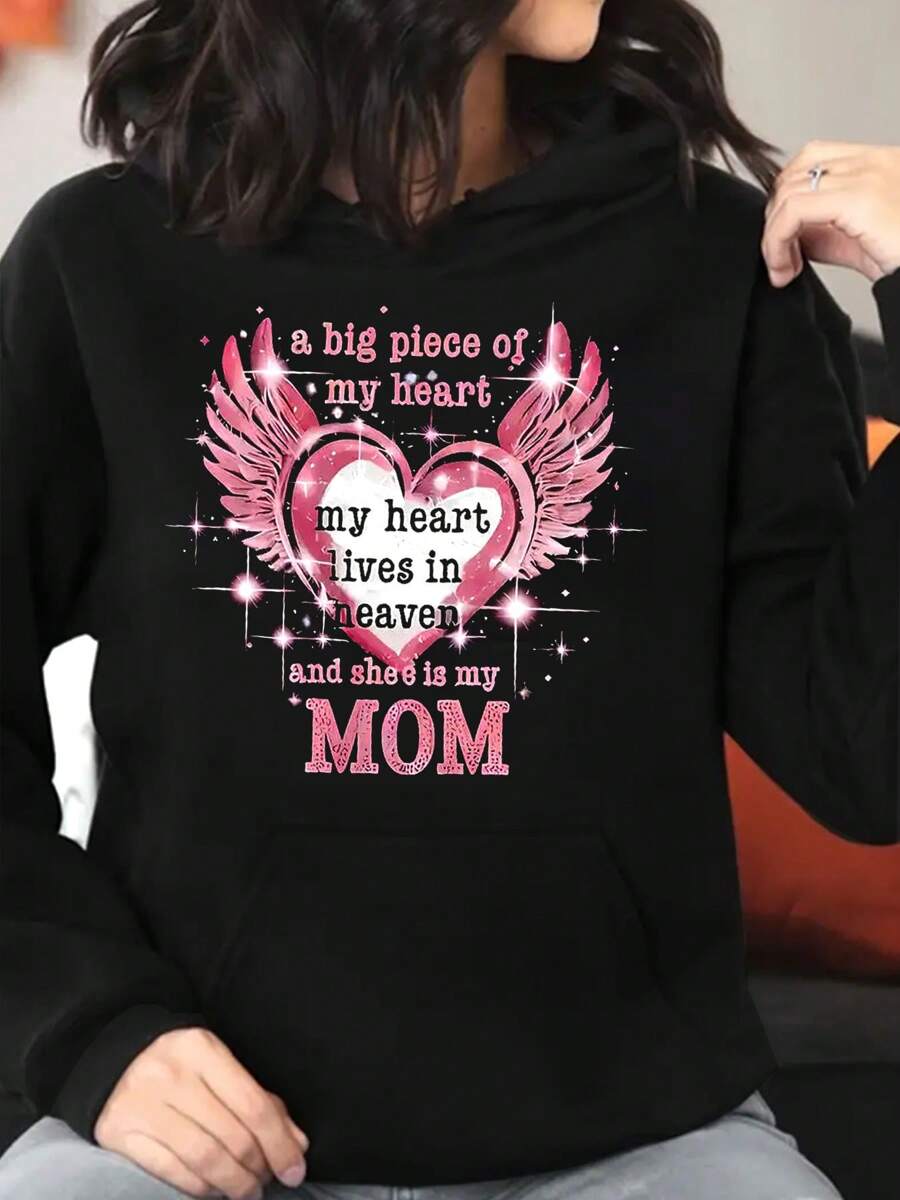 Stylish Angel Wings Print Hoodie Long Sleeve Women Sweatshirt For Fall & Winter - màu đen - Xem 1