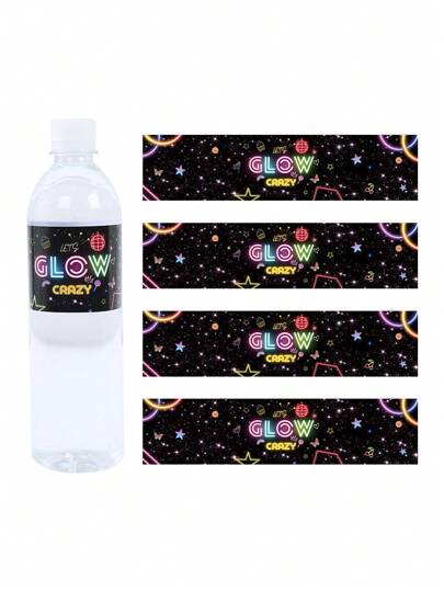 10 件/24 件 23*5.5 厘米霓虹主题生日派对多用途瓶贴，宝贝淋浴节日生日派对装饰瓶贴，夜光主题元素装饰贴纸，适用于家居装饰