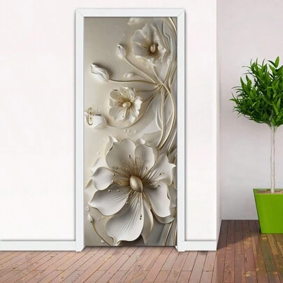 1 Set/2pcs Self-Adhesive Waterproof & Anti-Fouling Door Mural Wall Stickers, Embossed Luxurious Floral Pattern Wall Decals Suitable For Indoor & Outdoor, Bedroom, Kitchen Cabinet Decor Room Decor Home Decor Wall Decor Bathroom Decor Bedroom Decor Room Decoration Stuff Living Room Decor House Decor Home Decor Living Room Wall Paper
