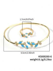 Anillozirconia cúbica con diseño de hoja  & Brazalete - Multicolor - Ver 15