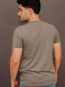Malwee Men's Basic Plain Shirt Men's T-Shirt 100% Soft Cotton Mesh Fabric Round Neck Sleeve - 深灰色 - 查看 3
