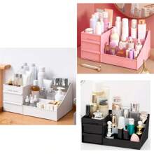 Organizador de Mesa Multiuso com Gavetas Escritório Maquiagem Branco Preto Rosa Eom Utilidades