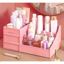 Organizador de Mesa Multiuso com Gavetas Escritório Maquiagem Branco Preto Rosa Eom Utilidades