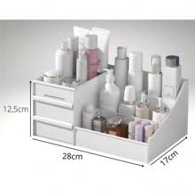 Organizador de Mesa Multiuso com Gavetas Escritório Maquiagem Branco Preto Rosa Eom Utilidades