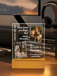 Customized Photo Collage LED Night Light, Acrylic Photo & Text Customized Night Lamp, Personalized Photo Lamp, Customized Photo Collage LED Light, Couple Photo Frame, Personalized Photo Collage Gift, Bedroom Night Light - Large Rectangular Cube - 2 Pictures - View 2