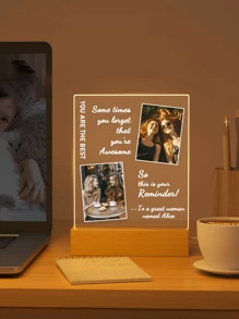 Customized Photo Collage LED Night Light, Acrylic Photo & Text Customized Night Lamp, Personalized Photo Lamp, Customized Photo Collage LED Light, Couple Photo Frame, Personalized Photo Collage Gift, Bedroom Night Light - Large Rectangular Cube - 2 Pictures - View 4