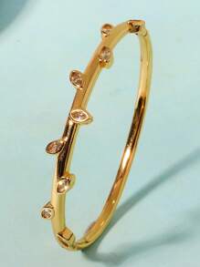 Minimalist French Style Basic Copper Cubic Zirconia Electroplated Gold Bangle Bracelet For Women - Gold - View 2