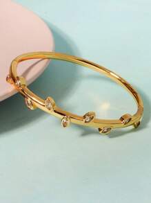 Minimalist French Style Basic Copper Cubic Zirconia Electroplated Gold Bangle Bracelet For Women - Gold - View 4