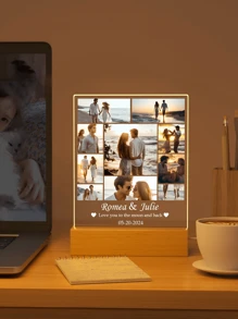 Customized Photo Collage LED Night Light, Acrylic Photo & Text Customized Night Lamp, Personalized Photo Lamp, Customized Photo Collage LED Light, Couple Photo Frame, Personalized Photo Collage Gift - Large Rectangular Cube - 10 Pictures - View 2