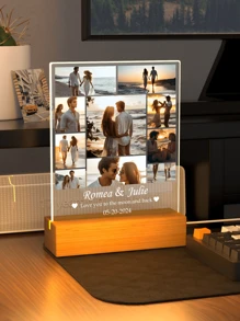 Customized Photo Collage LED Night Light, Acrylic Photo & Text Customized Night Lamp, Personalized Photo Lamp, Customized Photo Collage LED Light, Couple Photo Frame, Personalized Photo Collage Gift - Large Rectangular Cube - 10 Pictures - View 5