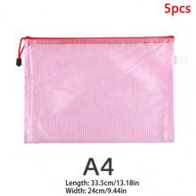 5pcs Zipper A4 Clear Grid PVC Plastic Document Bag, Student Test Paper File Folder, Office Supplies