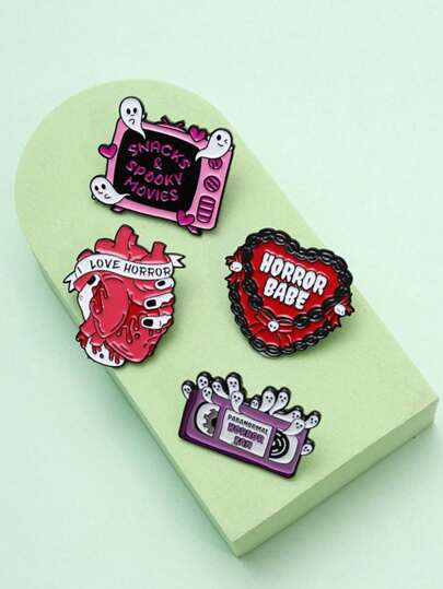 1pc Pink Punk Gothic Halloween Ghost Heart Brooch, Fashionable Holiday Gift