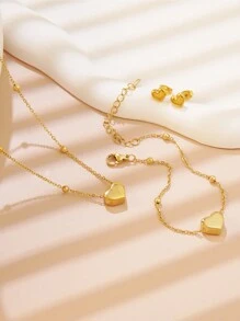 VceTd Bộ 4 chiếc/Bộ vòng cổ, vòng tay, hoa tai phong cách cổ điển thanh lịch với mặt dây chuyền bằng thép không gỉ hình trái tim vỏ sò màu trắng hoặc hình trái tim nữ hoàng bằng nhựa màu đỏ, thích hợp cho phụ nữ đeo khi dự tiệc, đám cưới hoặc làm quà tặng ngày lễ tình nhân - Vàng - Xem 15