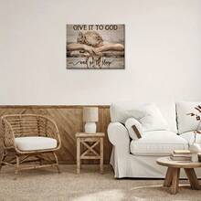 1pc Enfróntalo a Dios - Arte de Pared en Lienzo Inspirador con Marco - Textura de Madera Rústica, Listo para Colgar, Perfecto para Decoración del Hogar, Dormitorio o como Regalo Pensativo, Arte de Pared Grande - Negro - Ver 8