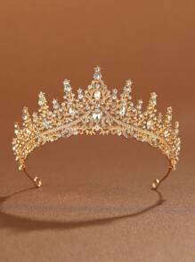 1 件时尚优雅合金皇冠装饰，适合女性婚礼派对发饰（建议使用 U 型夹辅助固定） - 金色 - 查看 1