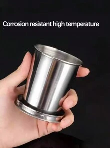 1pc Lightweight Folding Stainless Steel Cup, Portable High-Temperature Resistant Retractable Rinse Cup, Small Water Cup For Outdoor Travel