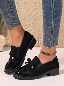 Women's Fashion Bow Loafers - Breathable Velvet Slip-On Shoes, Thick Sole Suitable For All Seasons