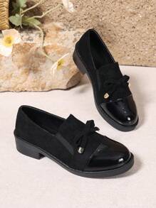 Women's Fashion Bow Loafers - Breathable Velvet Slip-On Shoes, Thick Sole Suitable For All Seasons