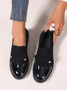 Women's Fashion Bow Loafers - Breathable Velvet Slip-On Shoes, Thick Sole Suitable For All Seasons