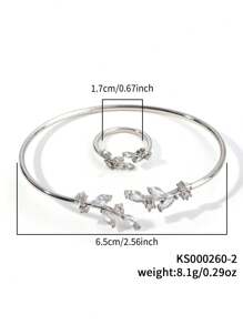 Anillozirconia cúbica con diseño de hoja  & Brazalete - Multicolor - Ver 17