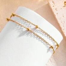 18K titânio aço leve luxo simples pulseira de corrente dupla joias requintadas - Dourado - Visão 6