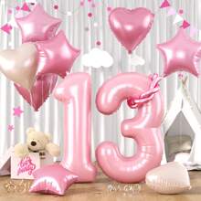 1 Set 40 Inch Pearl Pink & 18 Inch Stars & Hearts Aluminum Foil Number Balloons, Baby Shower, Birthday Party Decoration, Background