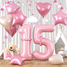 1 Set 40 Inch Pearl Pink & 18 Inch Stars & Hearts Aluminum Foil Number Balloons, Baby Shower, Birthday Party Decoration, Background