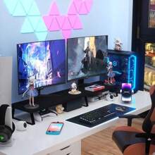 Large Dual Monitor Stand Riser - Monitor Stand For 2 Monitors Desk Shelf With Awer Wood Monitor Riser Stand With Storage Organize For PC TV Laptop Screen Black - ClassicBlack1 - View 4