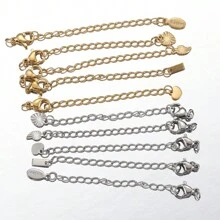 10pcs Stainless Steel Extension Chain With Lobster Clasp, Suitable For DIY Jewelry Making, Necklaces And Bracelets