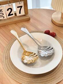 1pc/2pcs Gold Serving Spoons, 18/10 Stainless Steel Thickened Scoops, Mixing Spoons, Rice Spoons, Soup Spoons, Home & Public Use Serving Ladles,School Supplies