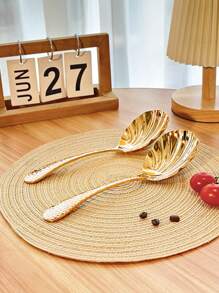 1pc/2pcs Gold Serving Spoons, 18/10 Stainless Steel Thickened Scoops, Mixing Spoons, Rice Spoons, Soup Spoons, Home & Public Use Serving Ladles,School Supplies