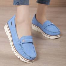 Damen Bequeme und vielseitige Slip-On Freizeitschuhe mit dicker Sohle - Blau - Übersicht 2