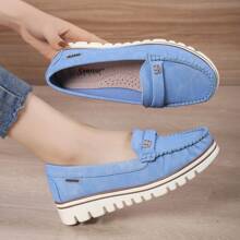 Damen Bequeme und vielseitige Slip-On Freizeitschuhe mit dicker Sohle - Blau - Übersicht 1