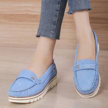 Damen Bequeme und vielseitige Slip-On Freizeitschuhe mit dicker Sohle - Blau - Übersicht 3
