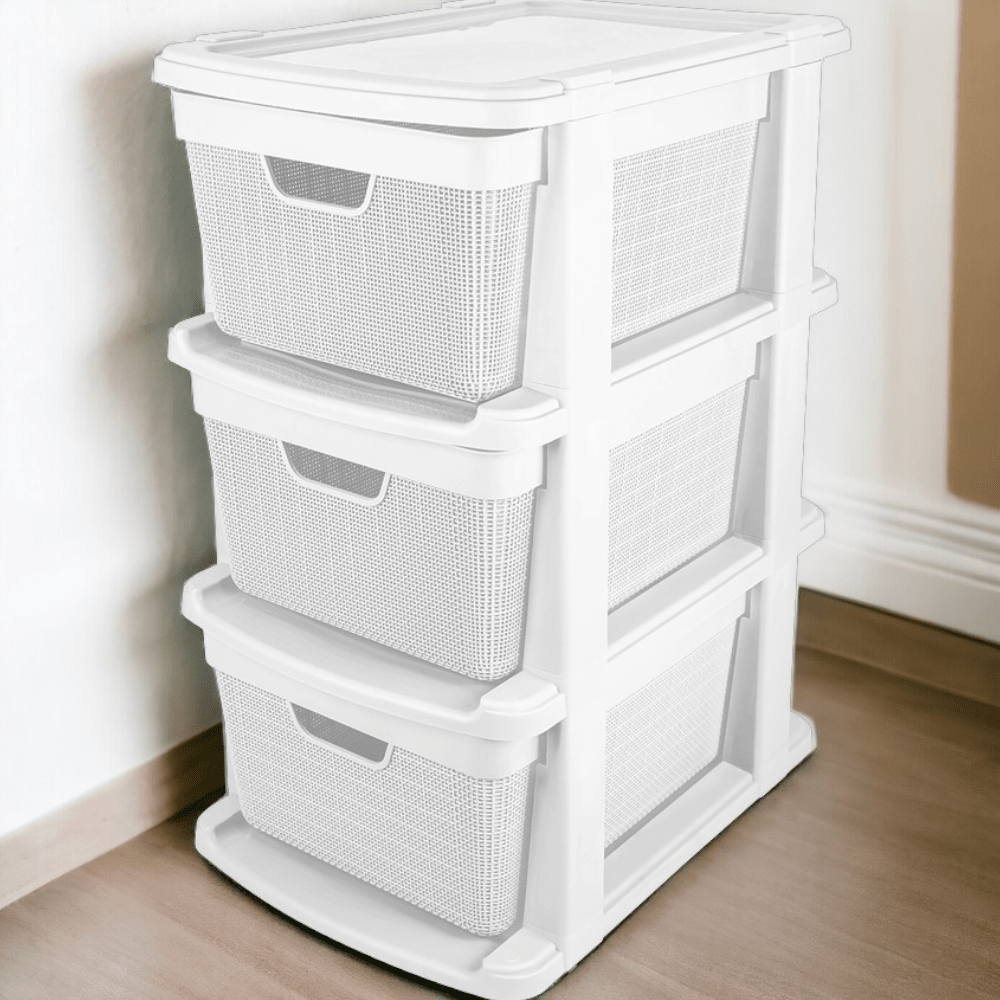 Gaveteiro Organizador de Chão com 3 Gavetas Juta 15 Litros em Plástico Multiuso Cozinha Banheiro