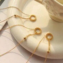 18K Titanium Steel Necklace Korean Style Fashion Cold Style Roman Letters Ring Simple Steel Beads - 金色 - 查看 7