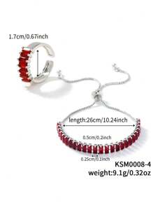 2pcs Cubic Zirconia Decor Jewelry Set - Silver - View 12