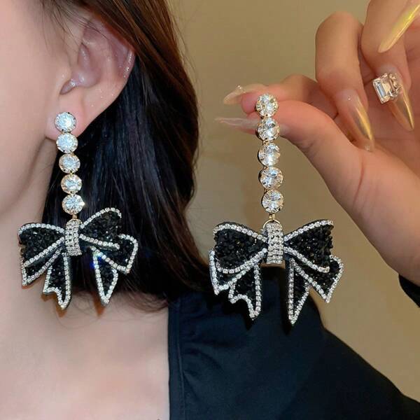 1 Pair Rhinestone Butterfly Pendant Earrings, Suitable For Daily Wear