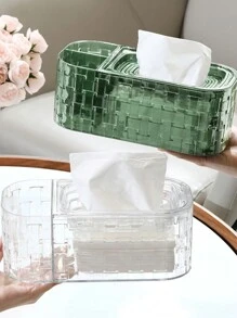 三格多功能纸巾盒轻巧奢华家居客厅茶几遥控器收纳盒创意纸巾盒返校 - 彩色 - 查看 2