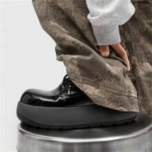 Men's Solid Color Punk Style Chunky Boots, Comfy Non Slip Lace Up Casual Shoes For Men's Outdoor Activities Boots