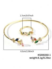 Anillozirconia cúbica con diseño de hoja  & Brazalete - Multicolor - Ver 21