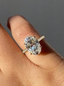 1 件 925 纯银 1ct-4.5ct 椭圆形切割大方晶锆石女士结婚戒指订婚新娘派对戒指，精美珠宝礼物 - 金色 - 查看 4