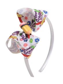 1pc New Colorful Pencil Bow Headband, Cute Children Hair Accessories For Back To School Ceremony, Grosgrain Ribbon Print Hair Hoop Suitable For Return To School And Best Friends