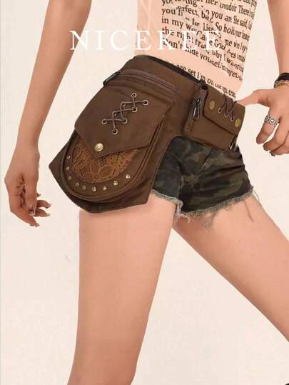 Ny klassisk, populär midjeväska i retrostil för män och kvinnor med flera fickor, avslappnad, enkel, fashionabel och mångsidig nitinläggningsväska för mobiltelefon och myntförvaring Lämplig för utomhusvandring, bergsklättring, camping och cykling.