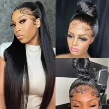 360 Lace Frontal Wig With Invisible Strap PrePluck Hidden Strap Raw Straight Hair Lace Front Human Hair Vietnamese Invisistrap Wigs - Natural Black - 查看 5